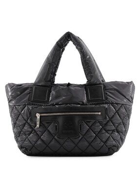 Chanel Tote Bag Quilted CC Logo Coco Cocoon Small Nylon Black